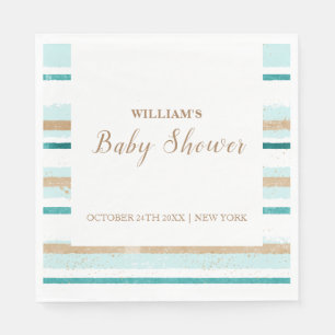 Modern Green Gold Watercolor Stripe Baby Shower Napkin