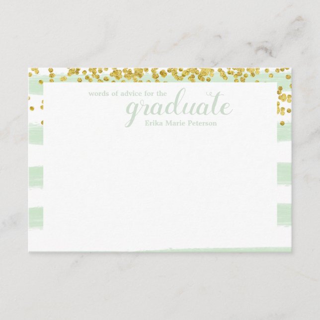 Modern Green & Gold Words of Advice Cards (Front)