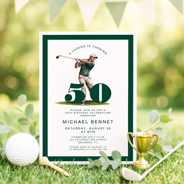 Modern Green Golf 50th Birthday Invitation (Modern Green Golf 50th Birthday Invitation)