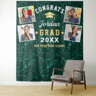 Modern Green Graduation 4 Photo Booth Backdrop Tapestry