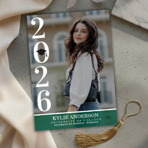 Modern Green Graduation Cap Senior Photo Invitation