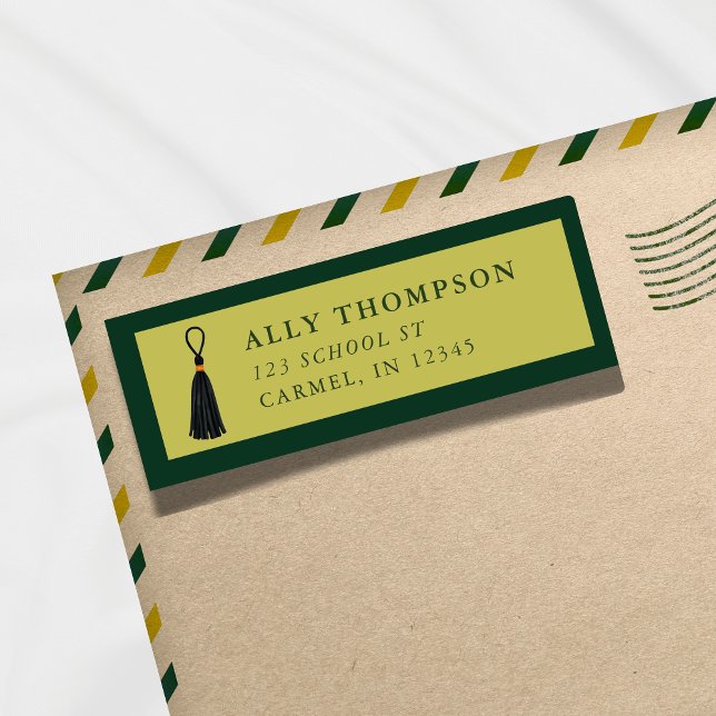 Modern Green Graduation Cap Tassel  Return Address Label (Modern Green Graduation Cap Tassel Label)