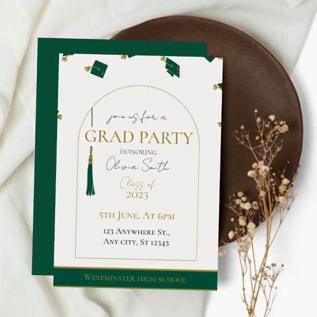 Modern Green Graduation Invitation | Customisable (Creator Uploaded)