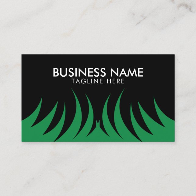 Modern Green Grass Cutting Lawn Care Services Business Card (Front)