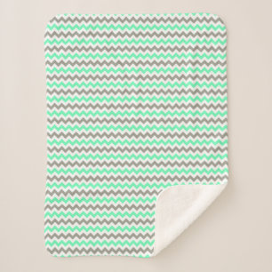 Modern Green Grey Chevron Pattern Sherpa Blanket