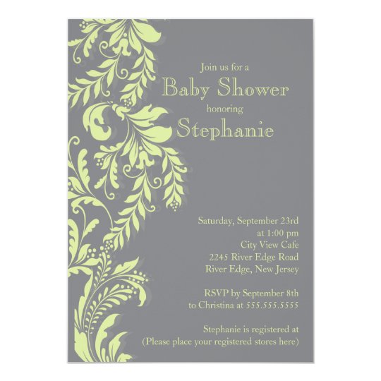 Modern Green Grey Floral Leaf Neutral Baby Shower Card