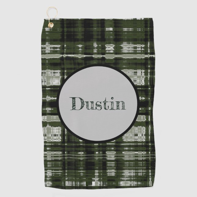 Modern Green/Grey plaid design Golf Towel (Front)