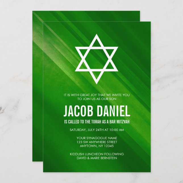 Modern Green Grunge Bar Mitzvah Invitations (Front/Back)