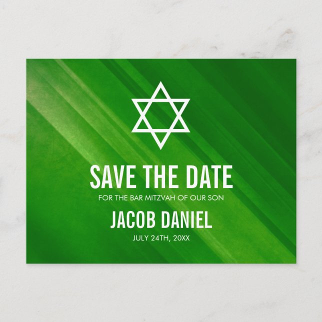 Modern Green Grunge Bar Mitzvah Save the Date Announcement Postcard (Front)