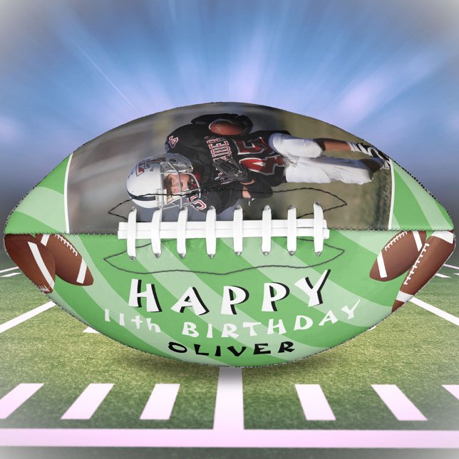 Modern Green Happy Birthday Kids Photo Football (Creator Uploaded)