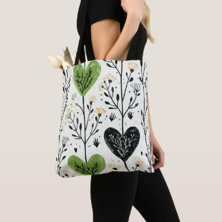 Modern Green Heart Botanical Tote Bag