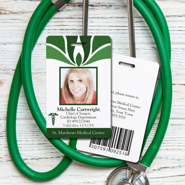 Modern Green Hospital Employee Medical ID Custom Badge (Creator Uploaded)