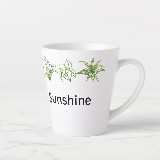 Modern Green House Plants Personalised Latte Mug (Right)