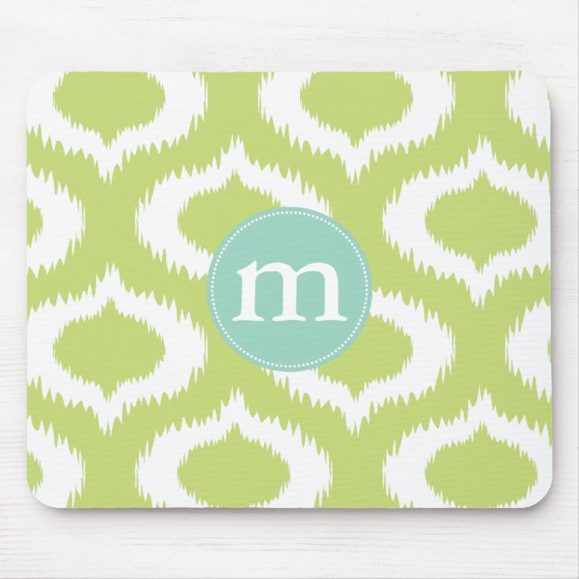 Modern Green Ikat Diamonds Personalised Mouse Pad (Front)