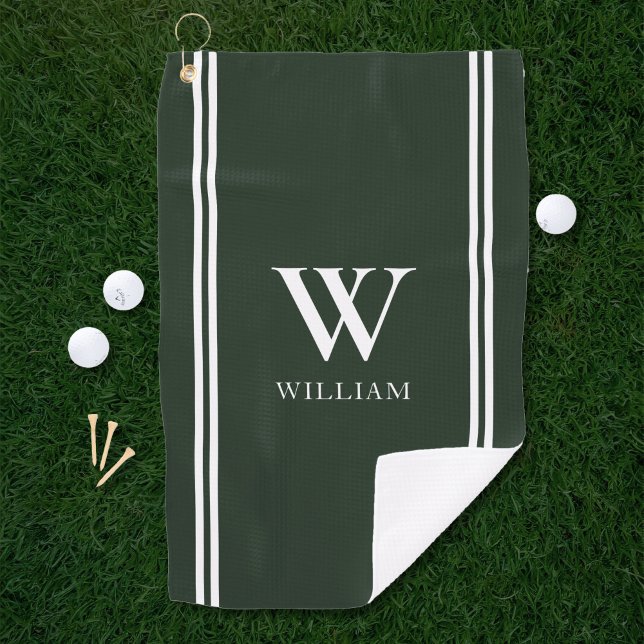 Modern Green Initial Name Monogram Golf Towel (Creator Uploaded)