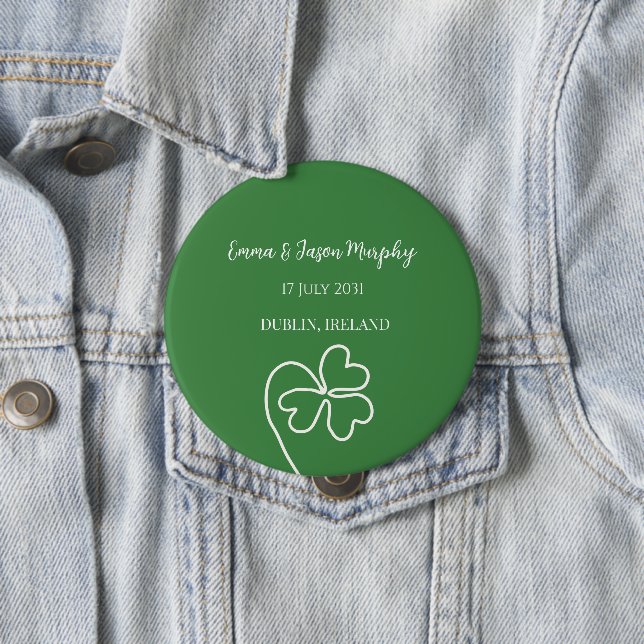 Modern Green Irish Clover Leaf Wedding   10 Cm Round Badge (In Situ)
