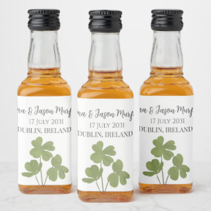 Modern Green Irish Clover Leaf Wedding Liquor Bottle Label