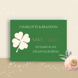  Modern Green Irish Four Leaf Clover Save the Date
