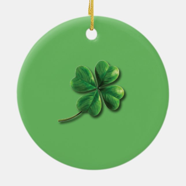 Modern Green Irish Shamrock Ceramic Tree Decoration (Back)