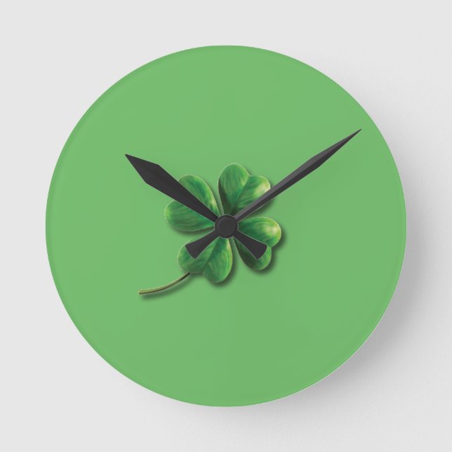 Modern Green Irish Shamrock Round Clock (Front)