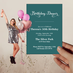 Modern Green Jewel Tone Elegant Birthday Dinner Invitation