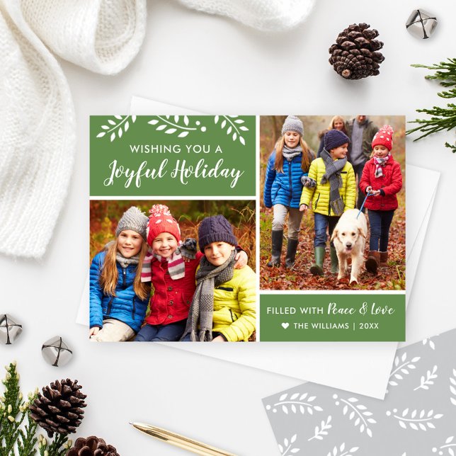 Modern Green Joyful Holiday Multi-Photo Card (Creator Uploaded)