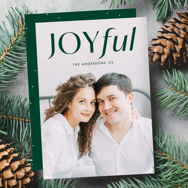 Modern Green Joyful Photo Holiday Card (Creator Uploaded)