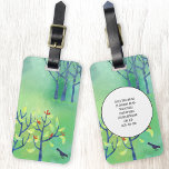 Modern Green Landscape Art Nature Personalised Luggage Tag<br><div class="desc">Painting of two blackbirds in a green field in spring. A hedgerow is coming into leaf and scattered with blossom,  and in the background are some trees at the edge of the forest.  Change the contact details on the reverse to personalise.</div>