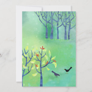 Modern Green Landscape Birds Forest Art Card
