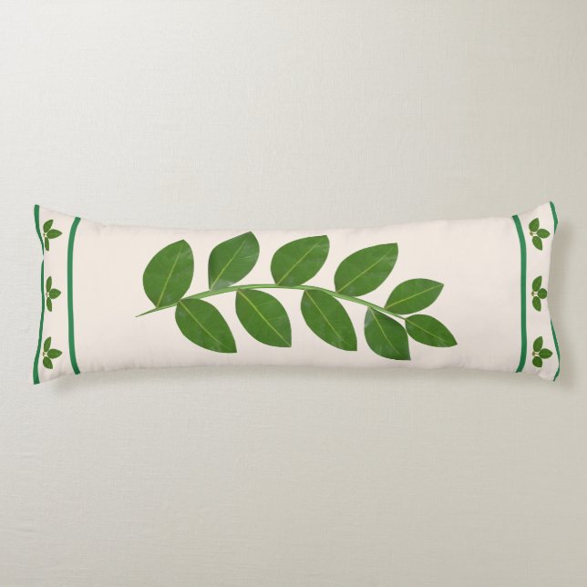 Modern Green Laurel Leaves Body Cushion (Front)