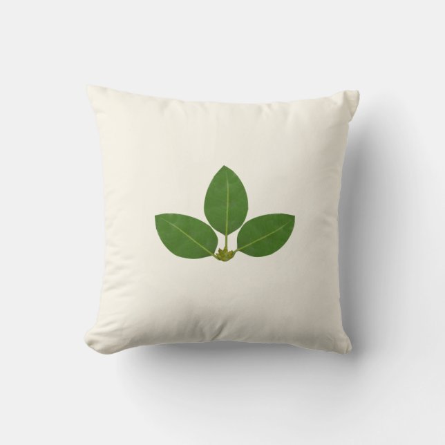 Modern Green Laurel Leaves on Ivory Cushion (Front)