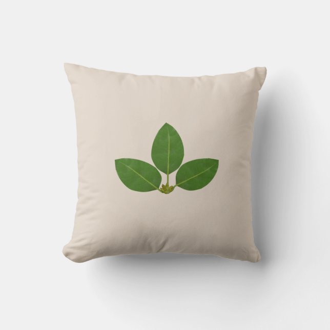 Modern Green Laurel Leaves on Light Beige Cushion (Front)