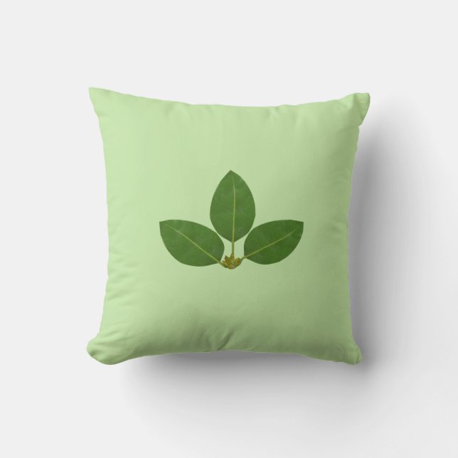Modern Green Laurel Leaves on Light Green Cushion (Front)