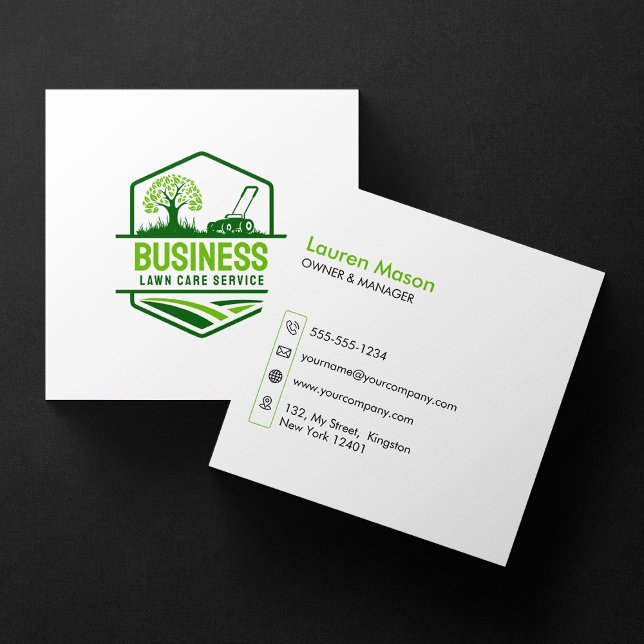 Modern Green Lawn Care Service Mow Landscaping Square Business Card (Creator Uploaded)
