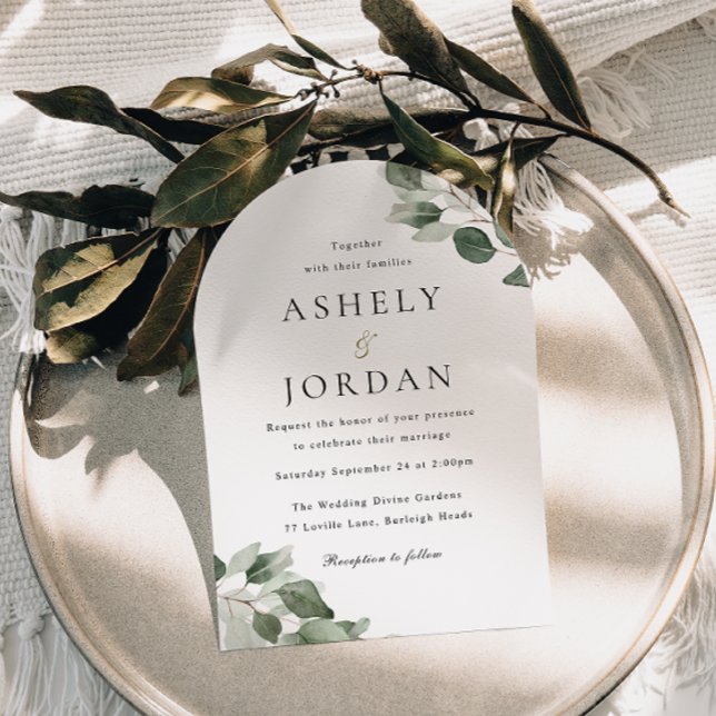 Modern Green Leaf Arch Wedding Invitation (Creator Uploaded)