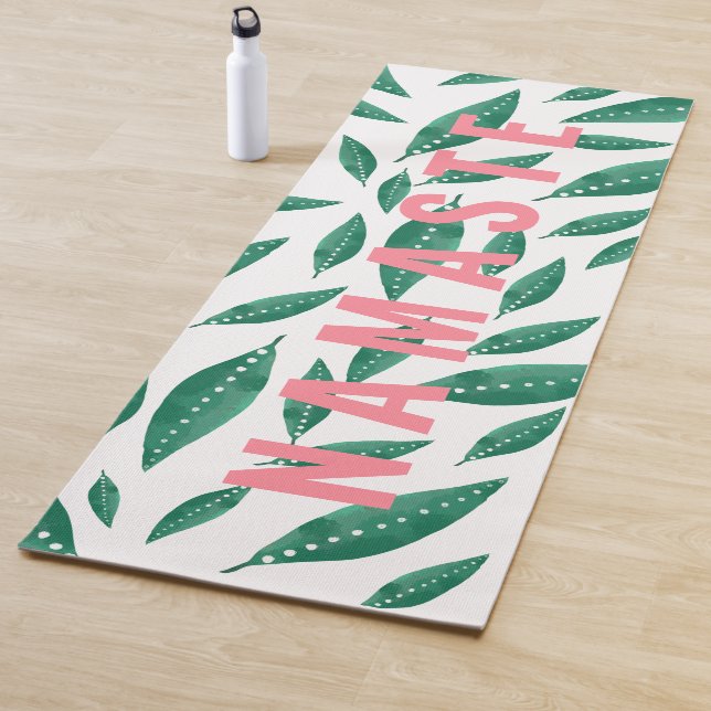 Modern green leaf dots plant pattern namaste yoga mat (In Situ)