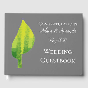 Modern green leaf eco nature art wedding guest book