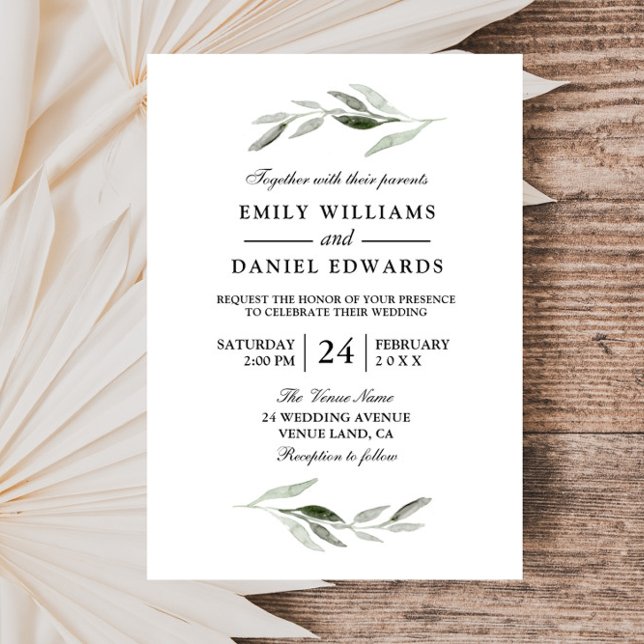Modern Green Leaf Elegant Wedding Invite (Creator Uploaded)