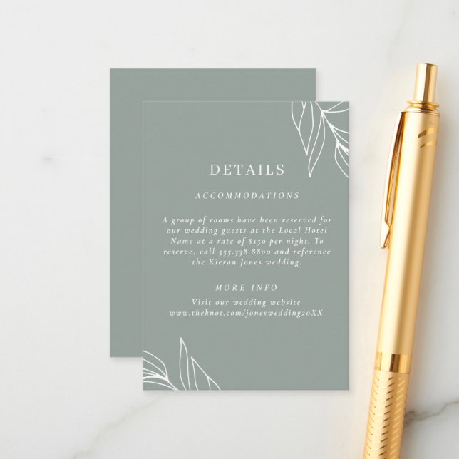 Modern Green Leaf Garden Wedding Details Enclosure Card (Front/Back In Situ)