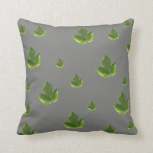 Modern green leaf leaves pattern on grey cushion