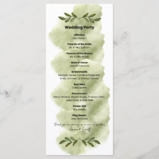 Modern Green Leaf Minimalist Wedding Program
