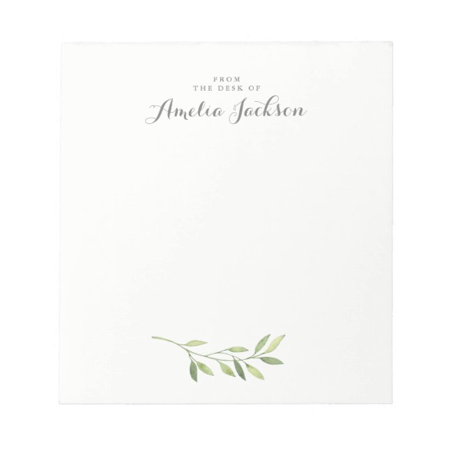 Modern Green Leaf Personalised Stationery Notepad (Front)