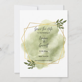 Modern Green Leaf Save the Date Invitation