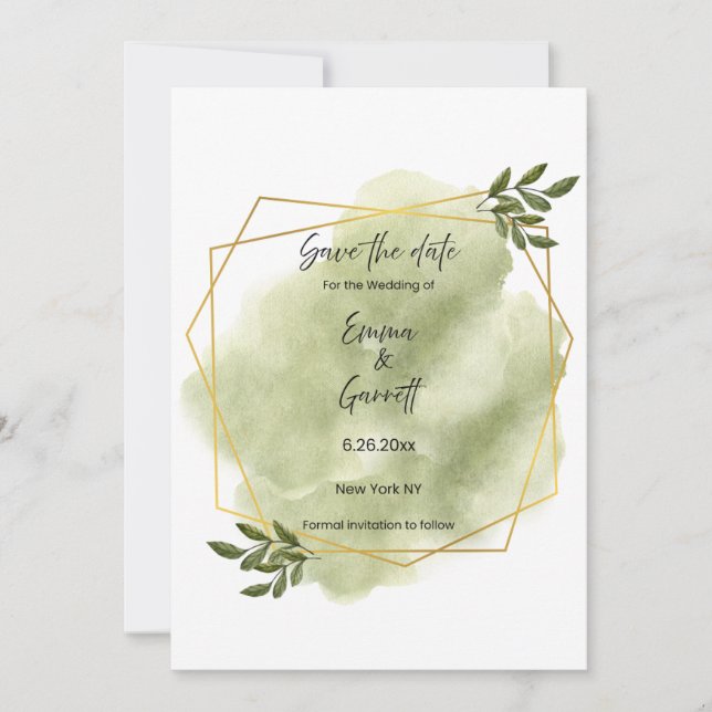 Modern Green Leaf Save the Date Invitation (Front)