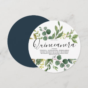 Modern Green Leaf Watercolor Quinceanera 15th Invitation