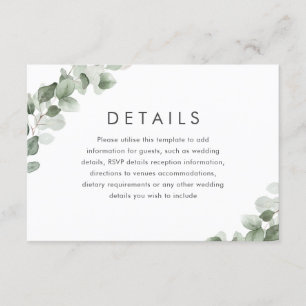 Modern Green Leaf Wedding Reception Details Enclosure Card