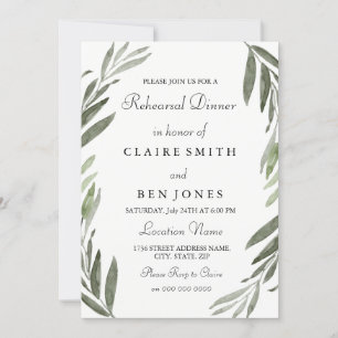 Modern Green Leaf Wedding Rehearsal Dinner Invite