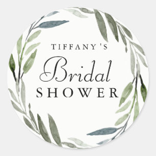 Modern Green Leaf Wreath Bridal Shower Sticker