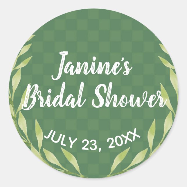 Modern Green Leaf Wreath Customisable Classic Round Sticker (Front)