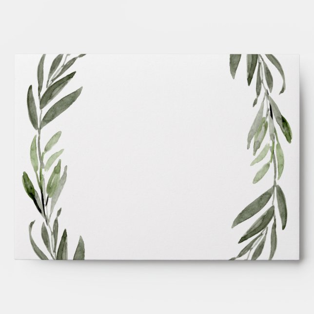 Modern Green Leaf Wreath Wedding Invitation Envelope (Front)